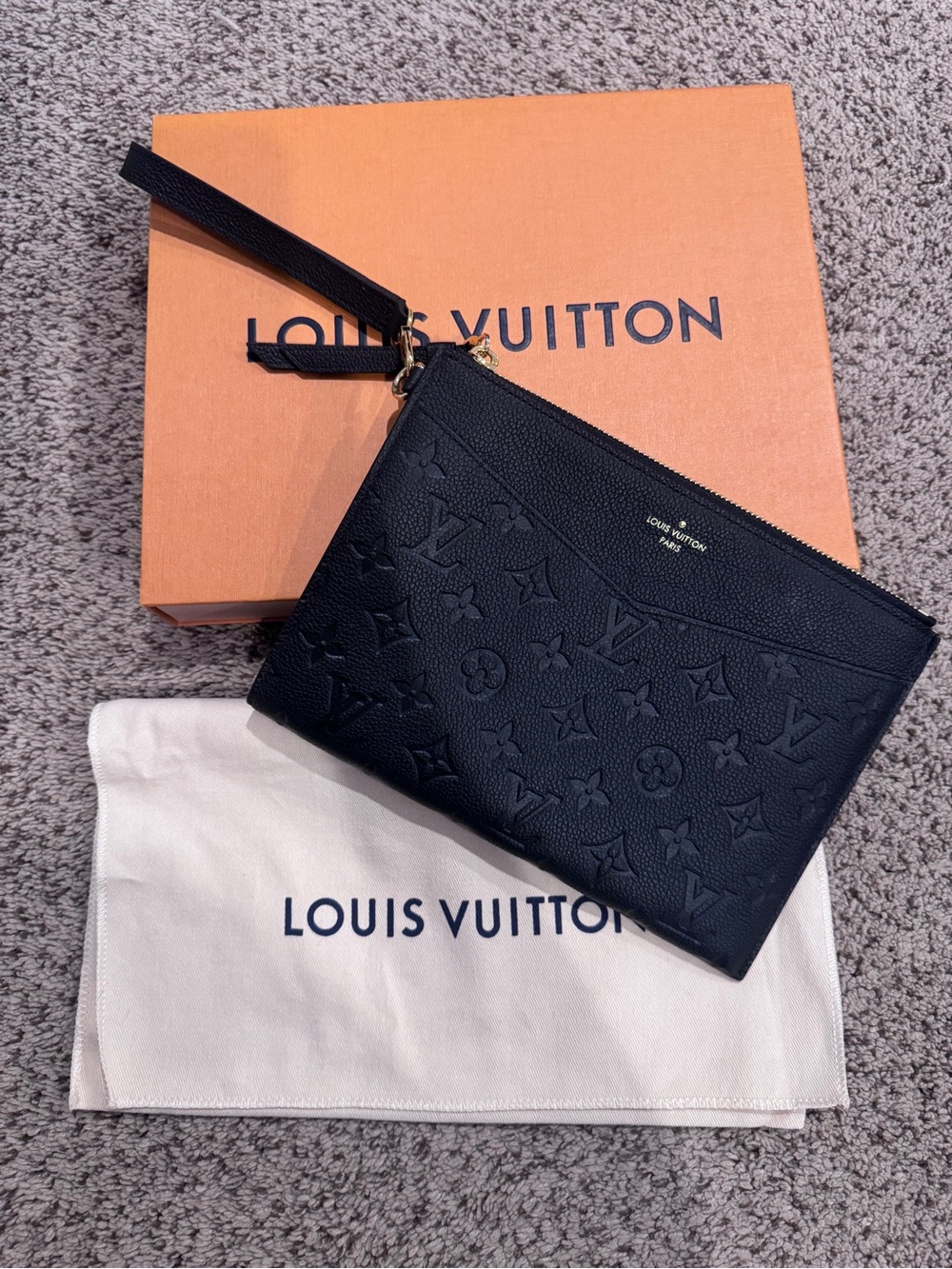 Louis Vuitton Black Embossed Monogram Wristlet Pochette